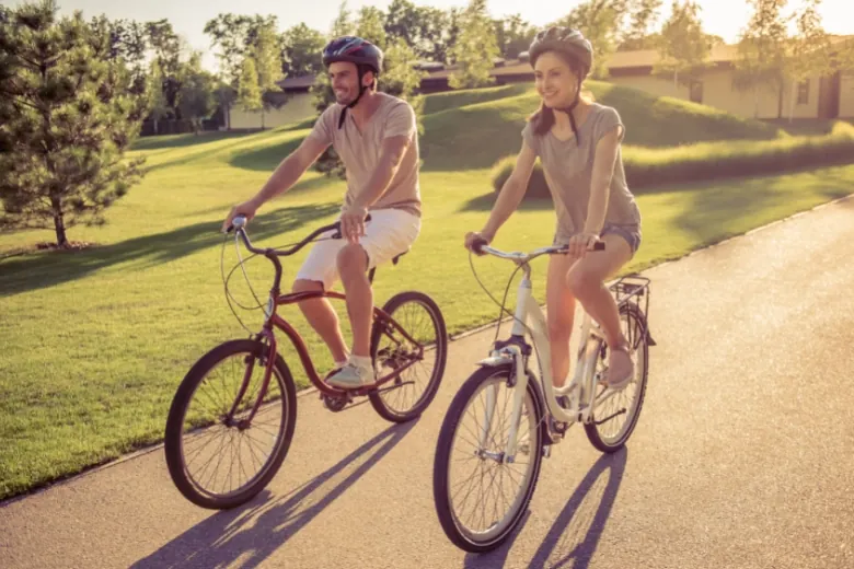 men and women biking