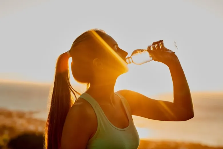 women drinking water in hot weather